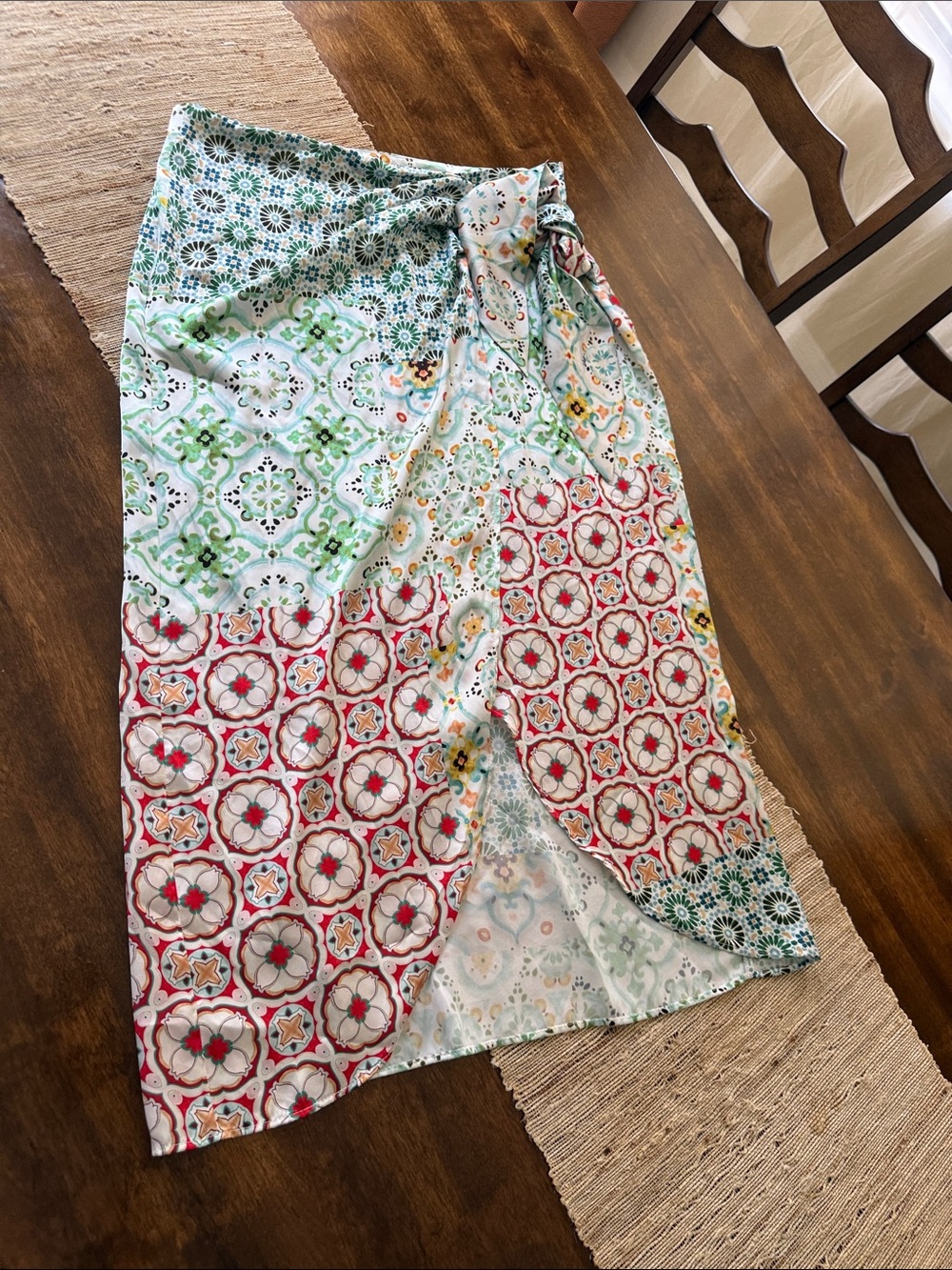 Zara Multi-Panel Printed Swim Sarong in Green and Red
